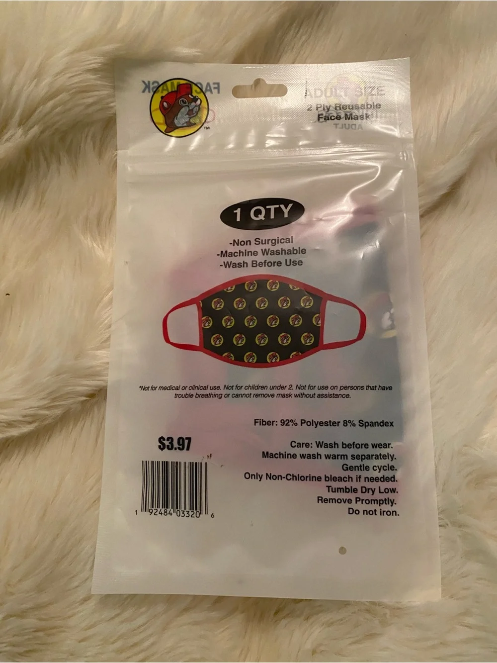 Adult Black Face Mask with Red Trim and Buc-ee’s Logo Pattern